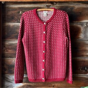 Vintage LL Bean cardigan with metal buttons M medium wool and cotton intarsia